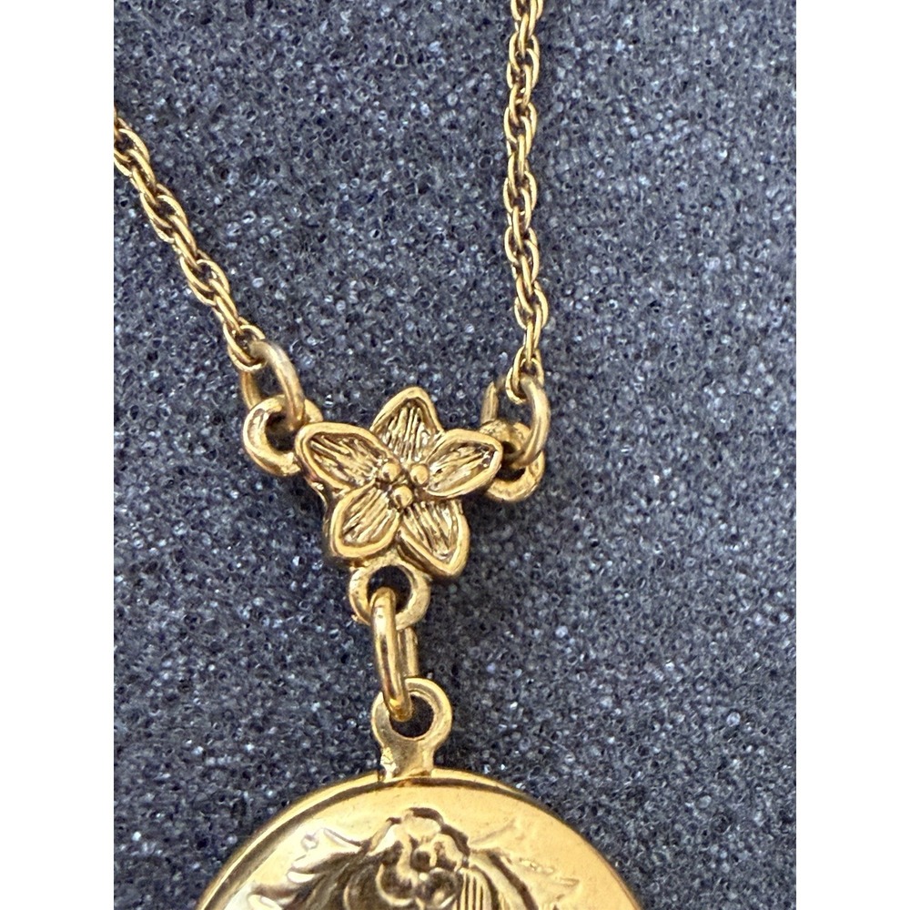 Vintage 1928 Gold Locket Blue Rose Cameo Flower Pendant Necklace 18" - Picture 4 of 16